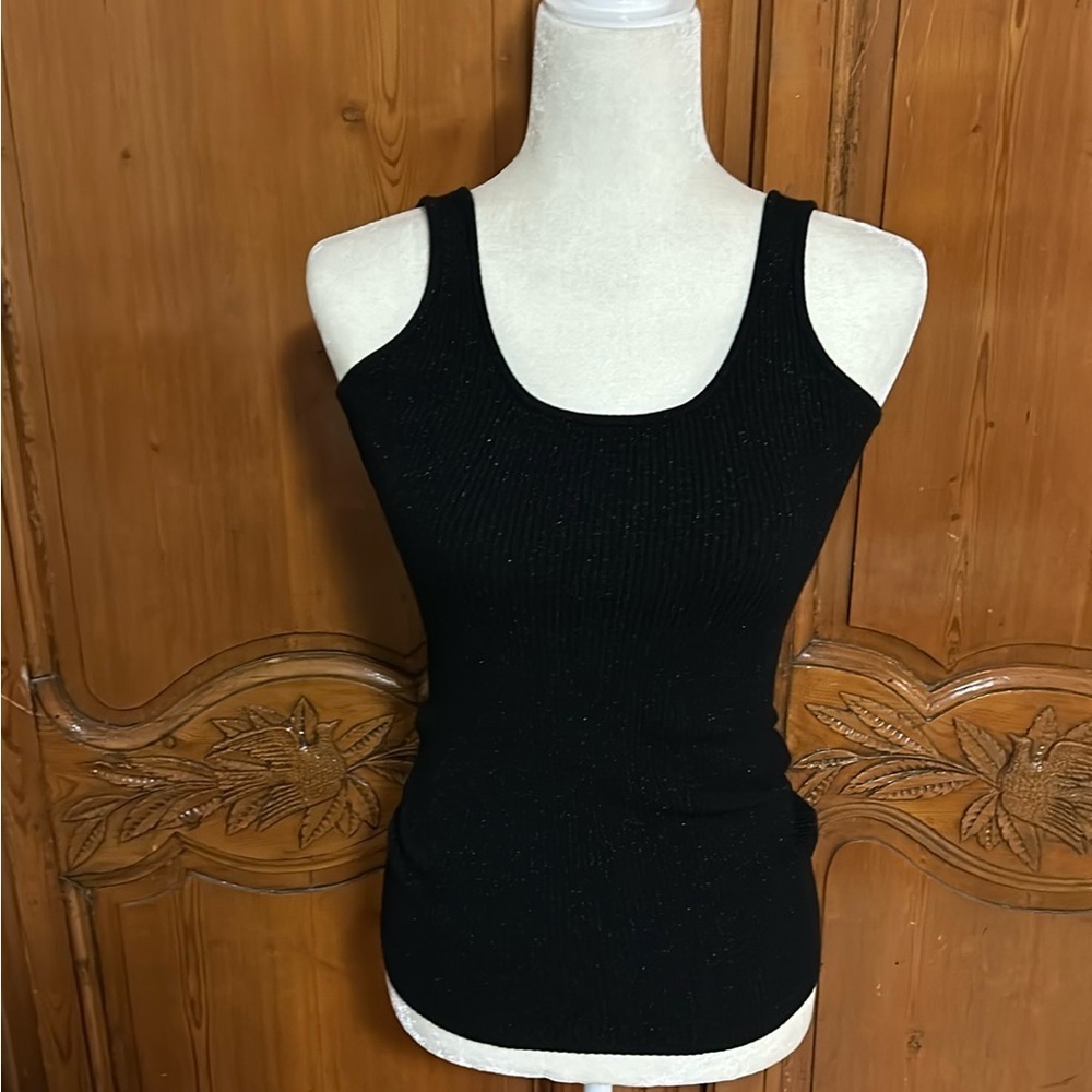BEBE Black Glistening Stretch Knit Fabric Tank Top. Medium